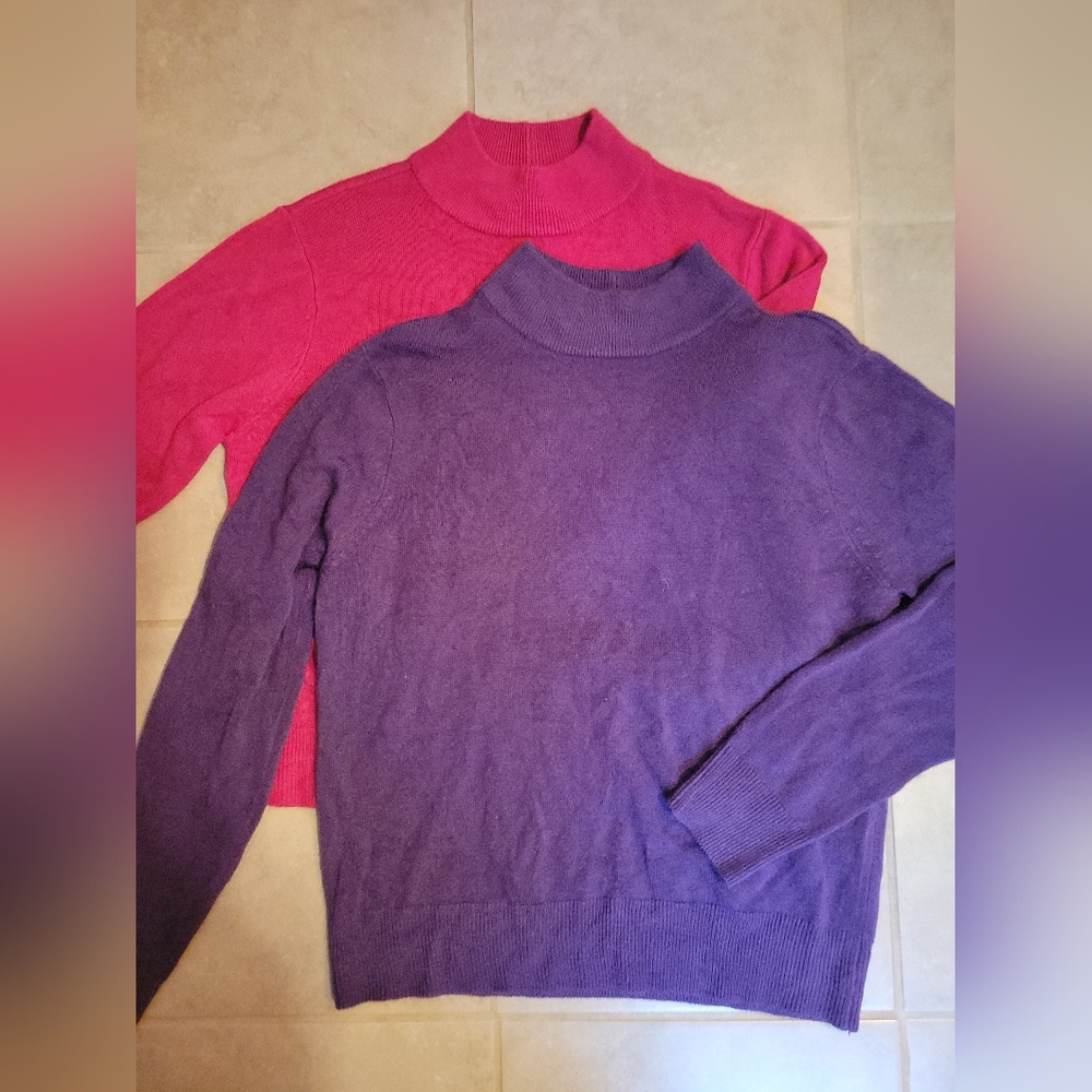 Pair Of Vintage Blair Womend Mock Neck Sweaters Petite Medium Pink Purple